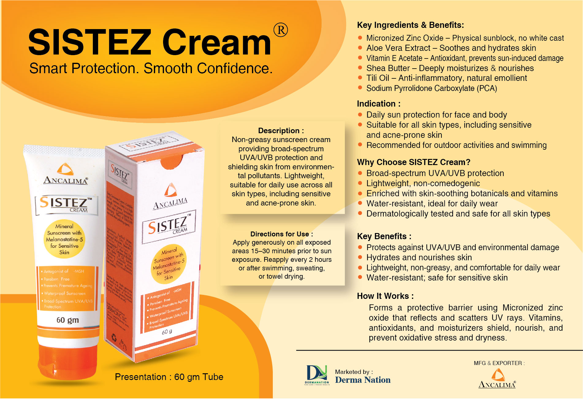 SISTEZ Mineral Sunscreen Cream SPF UVA UVB Protection